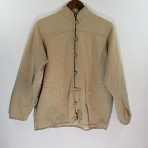 Orvis Loop Button Mock Sweater Jacket Leather Pads